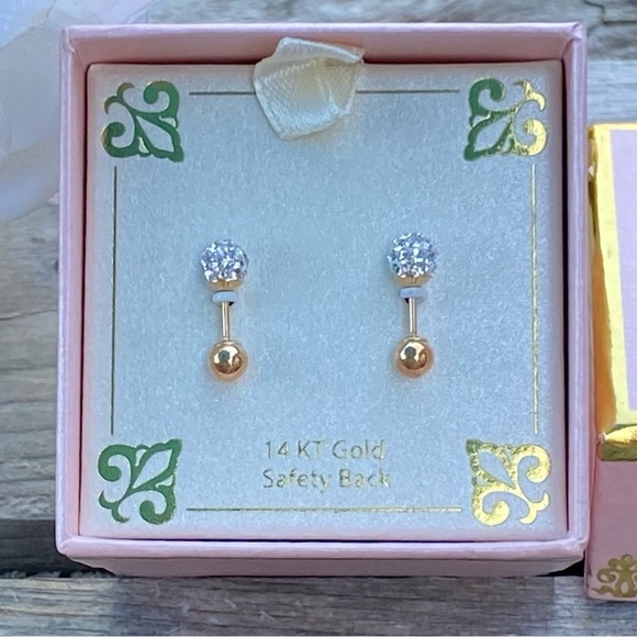 NWT NIB CHILDREN’S CRYSTAL FIREBALL AND GOLD BALL REVERSIBLE STUD EARRINGS - Picture 3 of 9